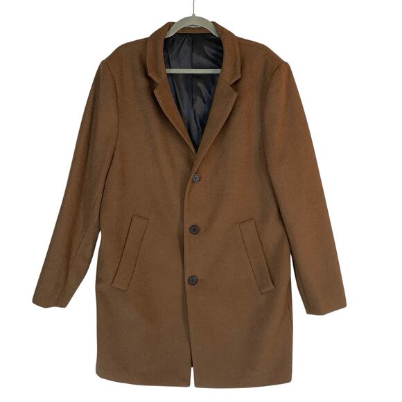 H&M Wool Blend Overcoat Men’s Size 44R Brown Long Button Front Jacket - Picture 1 of 9